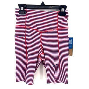 Brooks Womens Method 8" Shorts Tights Stripe Red White Blue Running USA Size XS